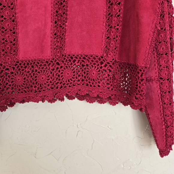 Vintage Suede Leather Crochet Rasberry Pink Jacket - Picture 8 of 12